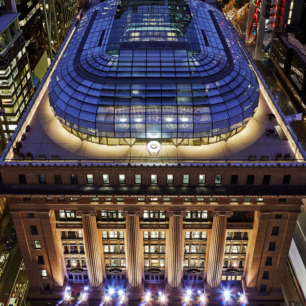 Aerial view of 50 Martin Place after its renovation by Macquarie Group