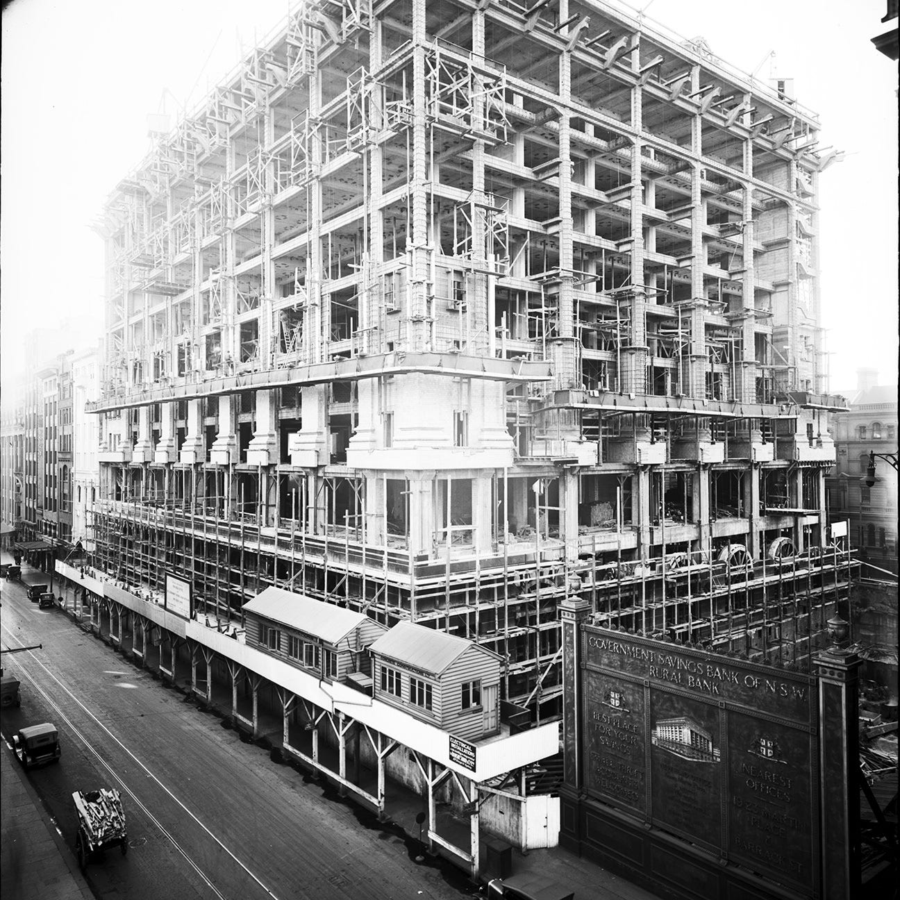 Black and white image of 50 Martin Place being constructed