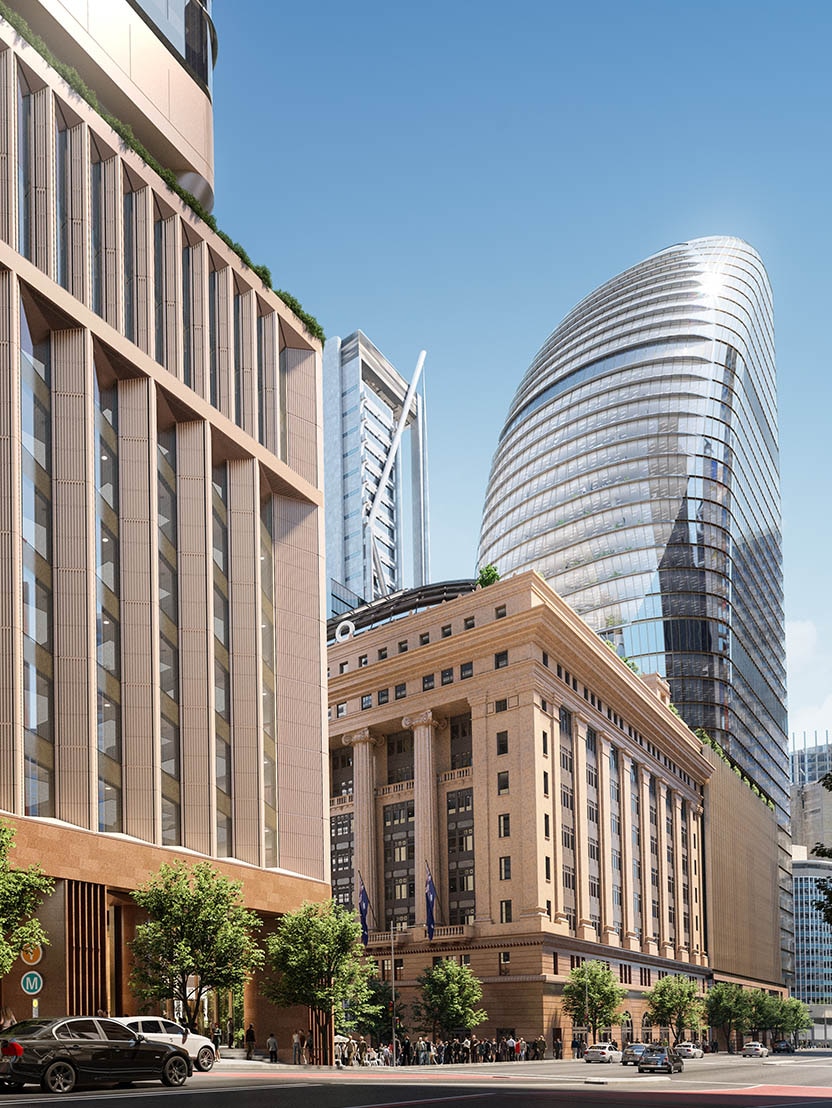 Artist's impression daytime view of precinct, showing 39 Martin Place, 50 Martin Place and 1 Elizabeth Street