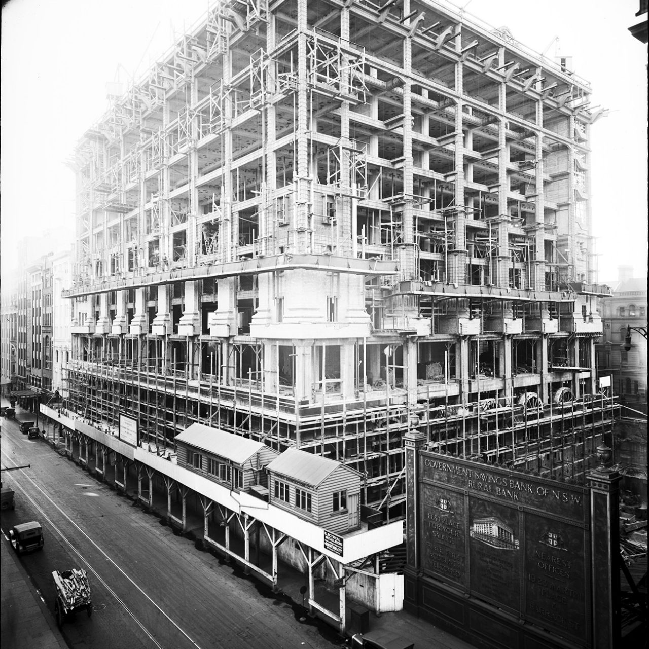 Black and white image of 50 Martin Place being constructed