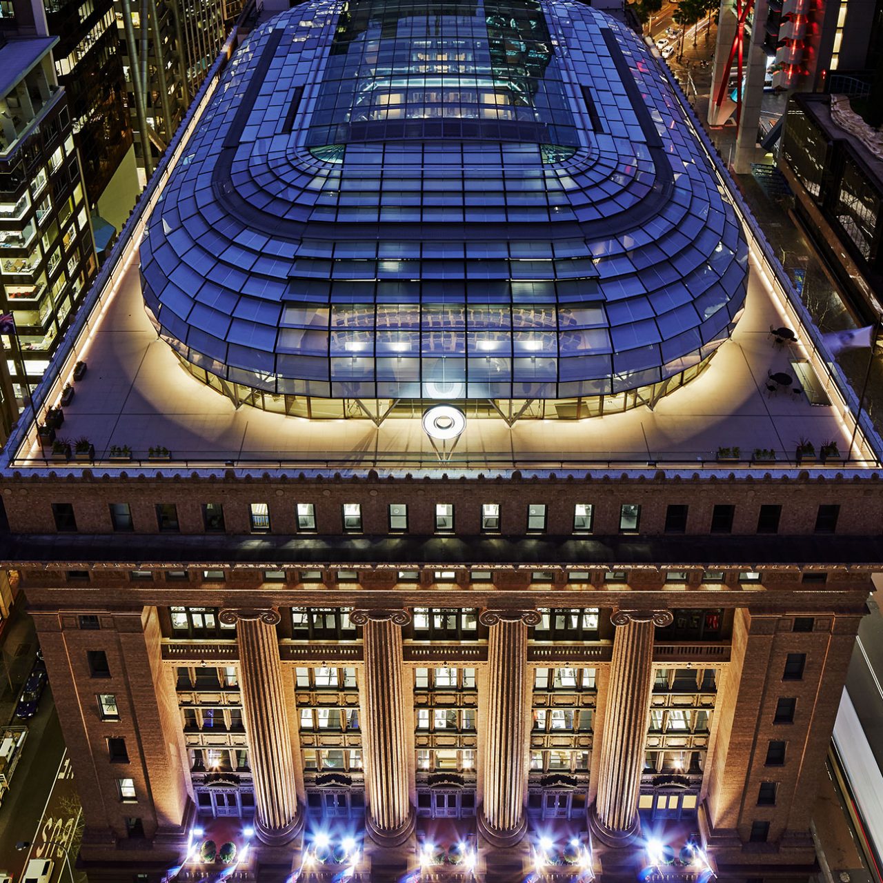 Aerial view of 50 Martin Place after its renovation by Macquarie Group