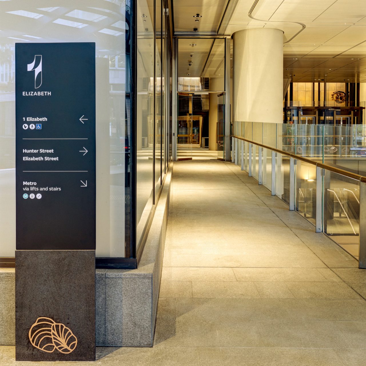 Ngalga Dyi (Look Here) featured on a 1 Elizabeth wayfinding totem